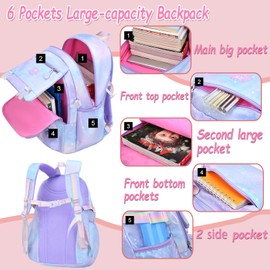 IHZZ Girls Backpack, Kid Starry Rainbow School Bag, Kawaii Backpack with Lunchbag & Pencilbox, Mochilas Escolares Para Niñas
