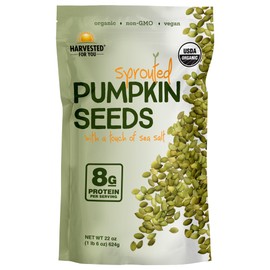 Harvested For You Sea Salted Sprouted Pumpkin Seeds, 22oz Bag, Non GMO, Paleo, Gluten Free, Vegan, Organic, Plant Based, Keto