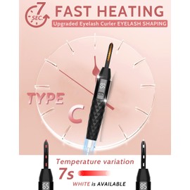 Heated Eyelash Curler - Heated Lash Curler - Electric Eyelash Curler Rechargeable for 24 Hours Long-Lasting Natural Eyelashes, LED Display - 4 Heating Modes, 8S Fast Heating, Gifts for Women Girls