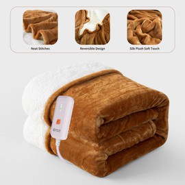 GOTCOZY Electric Blanket Heated Throw 50''X60''- Ribbed Faux Fur Heated Blanket with 4 Heating Level & 3 Hour Auto Off Heating Blanket, ETL&FCC Certified Machine Washable(Gray)