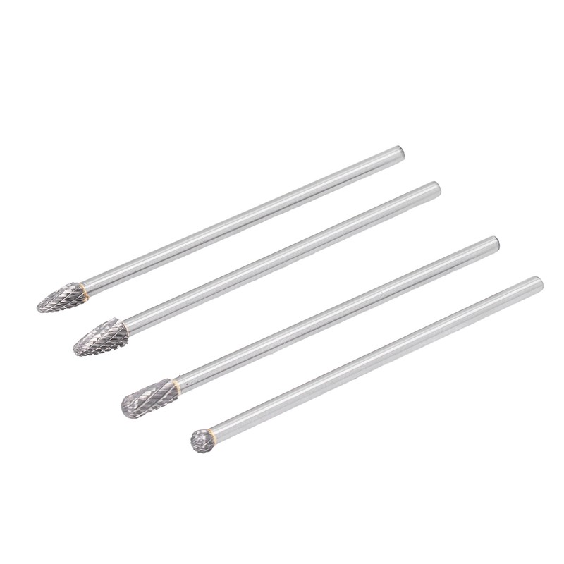 4Pcs Extended Carbide Rotating Burr Set 1/4in Shank Tungsten Steel