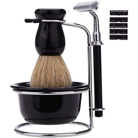 Kit de afeitar para hombre, kit de afeitado de 4 piezas Manual Razor + Stainess Steel Stand Holder + Brush + Bowl Set Hanging Shaving Kit for Men