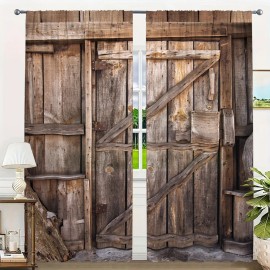 Decor 2 Panels Farm Wood Door Printed Curtains for Living Room Bedroom Window Decor - 52inch*84inch*2