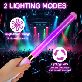 JolliLudo 12 Pcs LED Reusable Glow Sticks 15 Color Lightstick with AAA Battery Glow in The Dark Party Favor 13.5" Flashing Wand for Concert, Camping, Wedding, Birthday Party Supplies