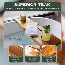 Superior Teak Bathtub Tray for Small Tubs - Adjustable Bathtub Caddy - Sustainable Minimalist Teak Wood Bath Tray - Anti-Slip - Non-Toxic- Bathroom Accessories Holders for Tub 29" in.