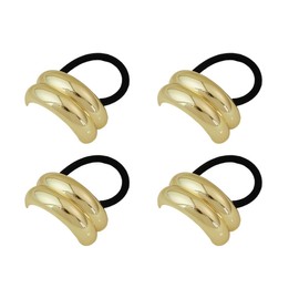 SGERUFZ 4 Pcs Metal Hair Cuffs, Hair Tie Bracelet, Ponytail Holder, Women's Hair Accessory, Elastic Hair Tie, Hairband for Women and Girls, Thick Thin Curly (Gold, Black)