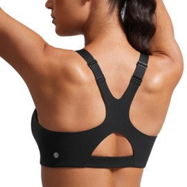 CRZ YOGA Butterlift Womens Racerback Padded Sports Bras - Medium Impact Scoop Neck Adjustable Straps Gym Workout Top Black X-Small