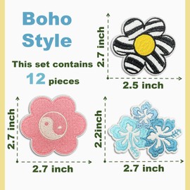 Parches bohemios para planchar para niñas, bonito parche de bordado con apliques, parches decorativos de prensa de calor para jeans, chaquetas, ropa, mochilas, sombreros (Boho6, 12 piezas)
