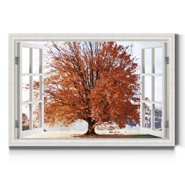 Renditions Gallery Nature Canvas Wall Art Home Paintings & Prints Artwork Isolated Orange Fall Tree Glam Abstract Modern Wall Hanging Decorations for Dining Room Office Kitchen - 24"x36" LT21
