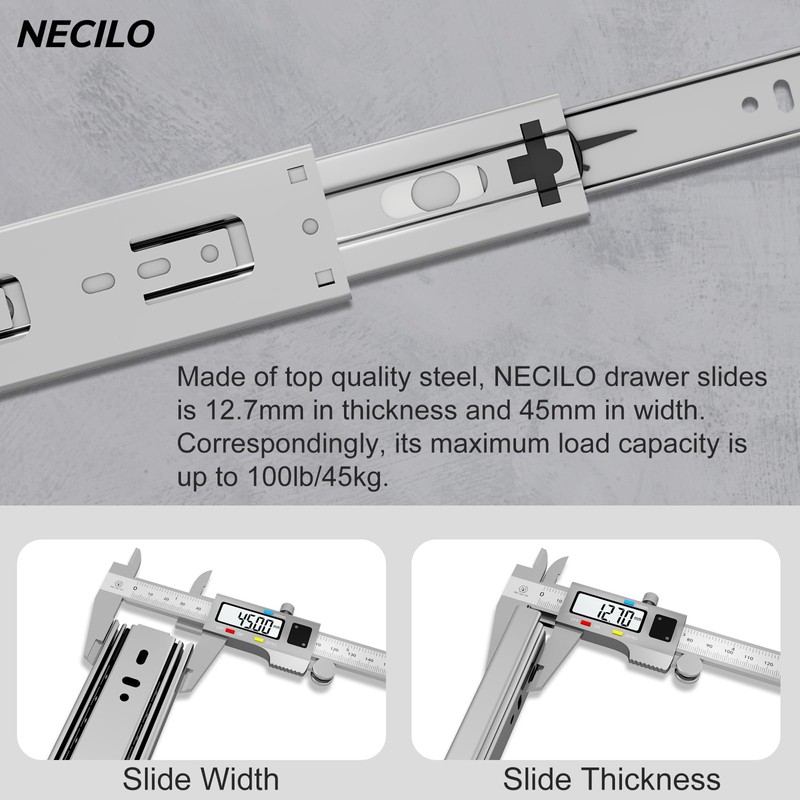 NECILO Full Extension Ball Bearing Drawer Slides 8 10 12