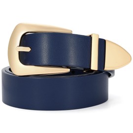 SUOSDEY Women's Leather Jeans Belt Fashion Leather Waist Belt Dress Belt with Golden Buckle, navy