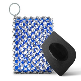 [Exclusive Edition] BTLUX Cast Iron Scrubber - 316 Stainless Steel, Triple Ring Chainmail Sponge - Perfect Cleaner for Pans, Skillets, Pots, Woks (Blue)