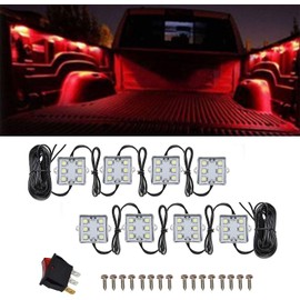NBWDY 8Pcs LED Truck Bed Light Kit,Rear Work Box Lighting Kit,Cargo Pickup Bed Side Marker Rail Lights Rock Light for Car RV w/Switch,Red