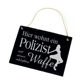 "Hier wohnt ein Polizist" Door Sign with German Text Slate Police Sign 22 x 16 cm