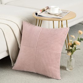 Fancy Homi 2 Packs Blush Pink Decorative Throw Pillow Covers 22x22 Inch for Living Room Couch Bed Sofa, Rustic Farmhouse Boho Home Decor, Soft Corss Corduroy Patchwork Accent Cushion Case 55x55 cm