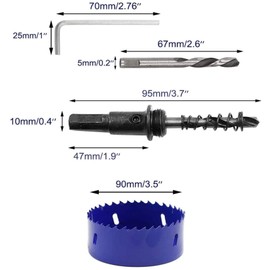 Luomorgo 3.5 Inch 90Mm Hole Saw, 1 1, 4 Inch Cutting Depth Hss Bi-Metal Hole Cutter with Hex Shank Drill Bit Adapter for Wood Cornhole Boards Plastic Drywall Fiberboard