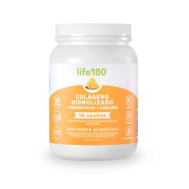 Life180 Colágeno Hidrolizado con Probióticos y Cúrcuma Sabor Piña 390g | Suplemento Alimenticio para Cabello, Piel y Articulaciones más Digestión Salu