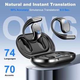 AI Language Translation Earbuds, Translator Earbuds Real Time with iOS & Android, 144-Language Bluetooth Headphones Translating Device for Travel and Business, Black
