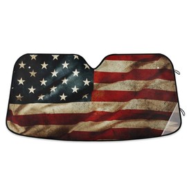 Grunge American Flag Car Windshield Sunshade Foldable Reflective Sun Shade Blocks UV Rays