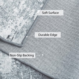 NICETOWN Living Room Rugs 5x8, Thin Washable Non-Slip Area Rugs for Bedroom, Durable Soft Large Carpet for Dining Room Living Room Office Study, Faux Wool Material and Rubber Backing, Silver Grey