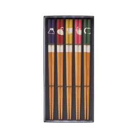 Ishida 61043-8 Chopsticks with Black Pasting Box, 5 Pairs, Susu Bamboo Manpuku, 8.9 inches (22.5 cm)