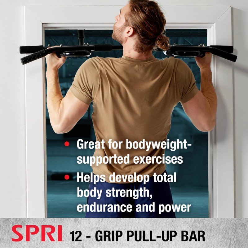 SPRI Pull Up Bar - 12-Grip Door Mounting Pull-Up Bar
