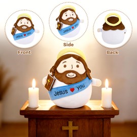 LSYDCARM Jesus Plush Doll, 8 Inch Jesus Stuffed Animals Jesus with The Bible, Cloak & Jesus Love You, Kawaii Plush Toys for Church Sunday School, Religious Gift for Kids Adults, Christian Gifts