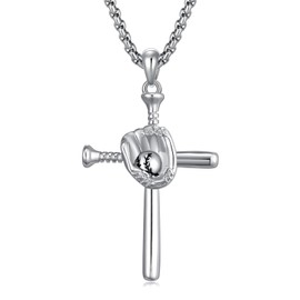 Lattd Baseball Necklace 925 Sterling Silver Baseball Cross Pendant Softball Necklaces Jewelry Gift for Men