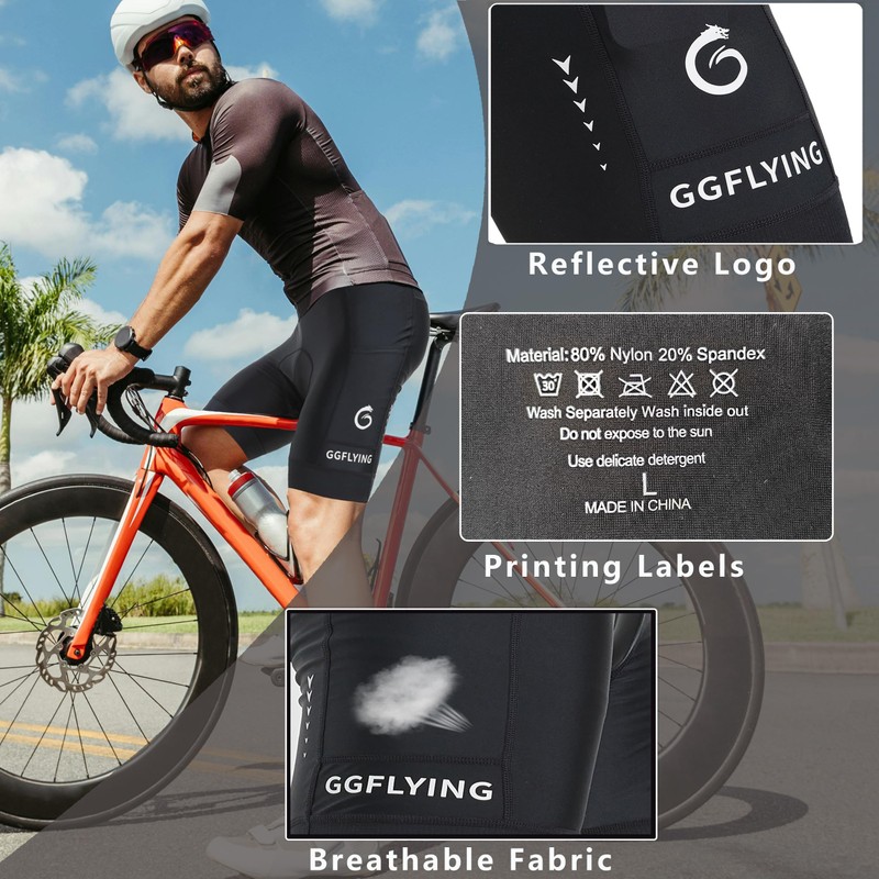 GGFLYING Men's Cycling Shorts 6D Padded Cycling Shorts Breathable Quick
