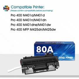 Cool Toner Compatible Toner Cartridge Replacement for HP 80A CF280A 80X CF280X for HP Laserjet Pro 400 M401n M401dn MFP M425dn M401dne M401dw M425dw M401 M425 Printer Toner Ink(Black, 2-Pack)
