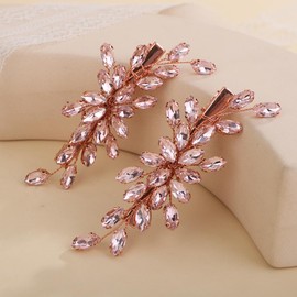 Rumtock 2pcs Pink Rhinestones Beads Hair Clip for Wedding Brides Women Rose Gold Hair Piece Easy to Wear Hair Accessories (Pink)