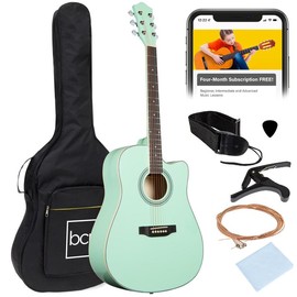 Best Choice Products 41in Full Size Beginner Acoustic Guitar Set with Case, Strap, Capo, Strings:_SoCal Green