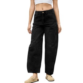 HUNGSON Women's Barrel Jeans Wide Leg Mid Rise Loose Y2k Baggy Boyfriend Jeans Denim Ankle Pants