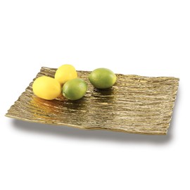 Elegance Tree Bark Porcelain Serving Tray, 15.5", Gold
