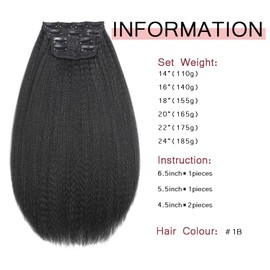 Kinky Straight Clip in Hair Extensions for Black Women Full Head Yaki Straight Clip Ins Synthetic Hair Extensions 16Inch 4pcs/set Natural Black 16 Inch（140 Gram/with 11 Clips ）