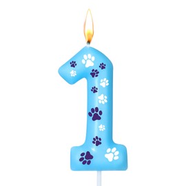 Threlaco Threlaco Number 1 Blue Dog Paw Birthday Candles Numeral Cake Topper Dog Paw Print Themed Candles for Boy Girl Blue Birthday Decoration Party Supplies