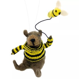 THE JOY TREE Bee Bear Ornament - Wool Bear with Honey Bee Christmas Holiday Decoration
