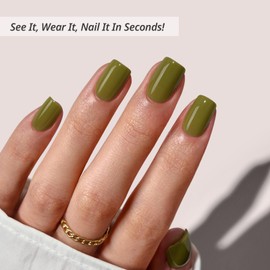 BTArtbox Press On Nails Short - Olive Green Squoval Press On Nails with Glue for Women, Opaque Soft Gel Glue On Nails in 15 Sizes - 30 Stick On Nails Kit, Moss Muse