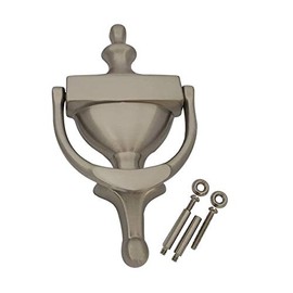 QCAA Solid Brass Door Knocker, 7", Satin Nickel, Made in Taiwan, 1 Pack