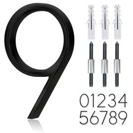 5" Stainless Steel Floating House Number, Metal Modern House Numbers, Mailbox Decor Number with Nail Kit, Coated Black (9) or (6)