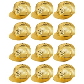 Xtinmee 12 Pcs PU Leather Hip Hop Hats Bulk Flat Brimmed Hat Gold Funny Hat Adjustable Snapback Rock Cap Unisex Rapper Baseball Cap for Men Women Dancing Party Costume