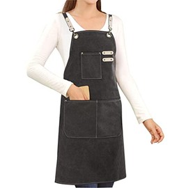 Chef Apron Women Mens Cooking Kitchen 3 Pockets Bartender Barista Bistro Bar Waterproof Black