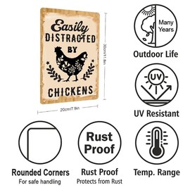 Easily Distracted by Chickens Tin Sign Funny Chicken Coop Metal Sign Chicken Accessories Sign for Kitchen Farm Farmhouse Sign 8x12 inch