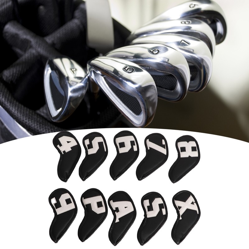 10pcs set PU Waterproof Golf Club Iron Cover Fine Sewing