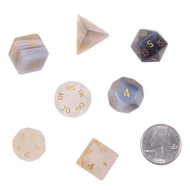 Nupuyai 7pcs Grey Agate Crystal Polyhedral DND Dice Set for RPG MTG Table Games, Polished Tumbled Stones Dices with Box for Home Decor
