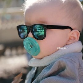 COASION Bendable Flexible Polarized Newborn Baby Sunglasses with Silicon Strap for Infant Boys Girls Age 0-12 Months (Black/Blue Mirror)