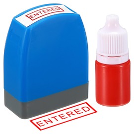 PATIKIL Entered Stamp Self Inking, Red Ink Office Stamps with Refill Ink Pre Inked Message Stamp Refillable Business Stamp, Blue