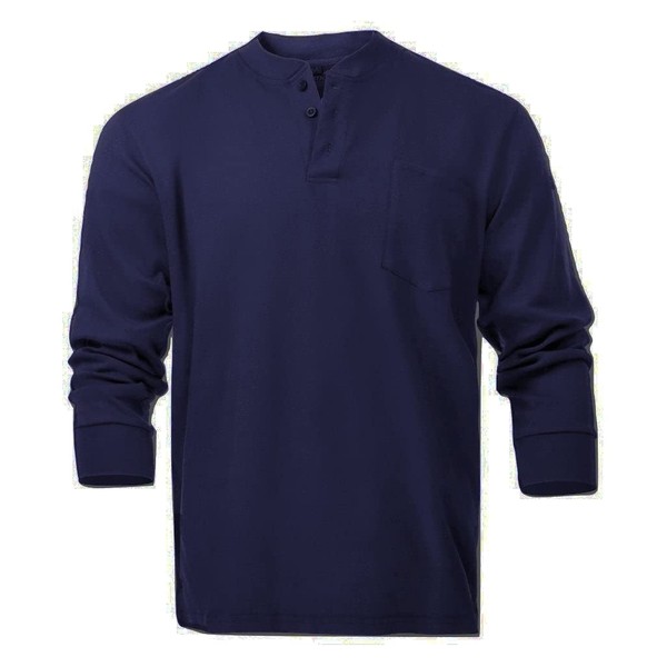 Camisetas resistentes al fuego estilo Henley FR, Azul marino, X-Large