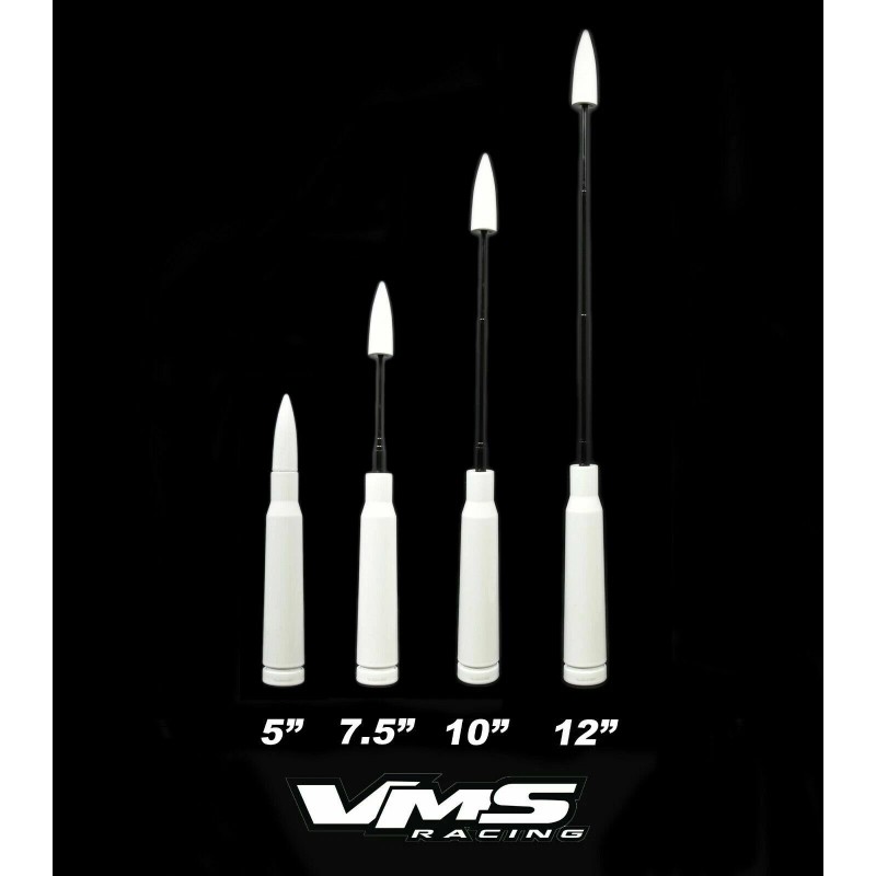 VMS RACING Anti-Theft Retractable White 50 Caliber Bullet Stubby Antenna