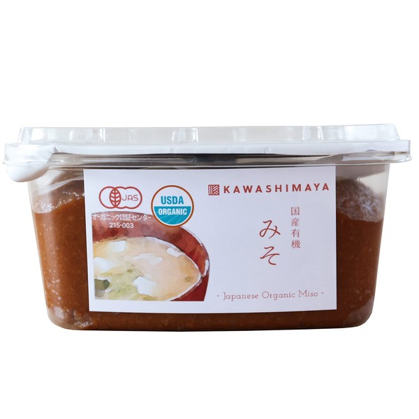 Pasta de miso orgánica, sin MSG, certificado USDA y JAS, sin aditivos, probiótico crudo, fabricado tradicionalmente en Japón por Kawashimaya 450 g